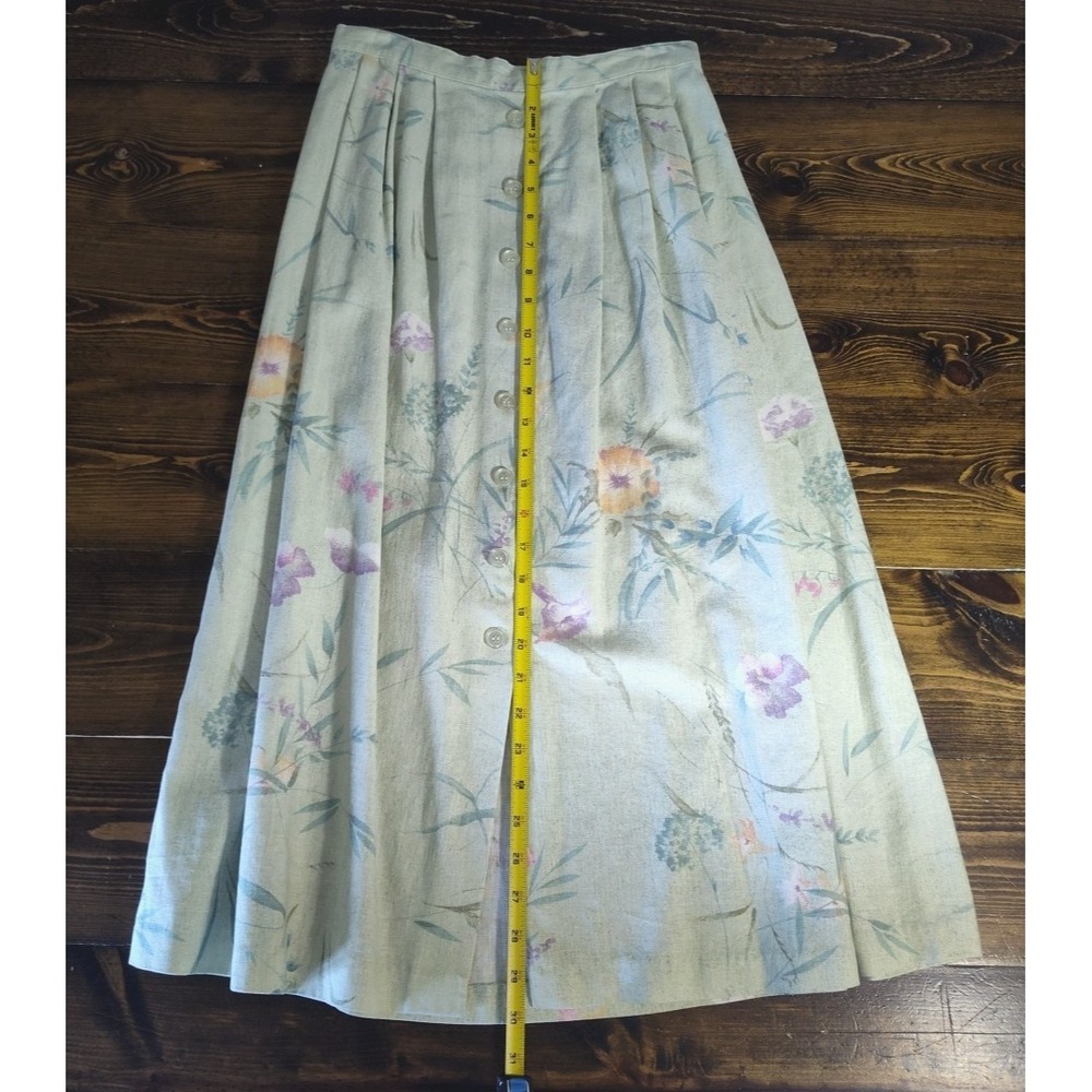 Alfred Dunner Skirt Petite Size 8P Green Floral Linen Blend Vintage Flowers - Picture 7 of 12